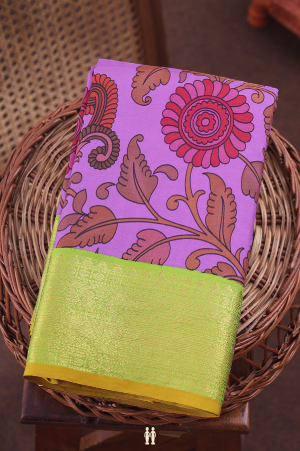 Kanchipuram Silk Saree In Lavender With Floral Printed Design
