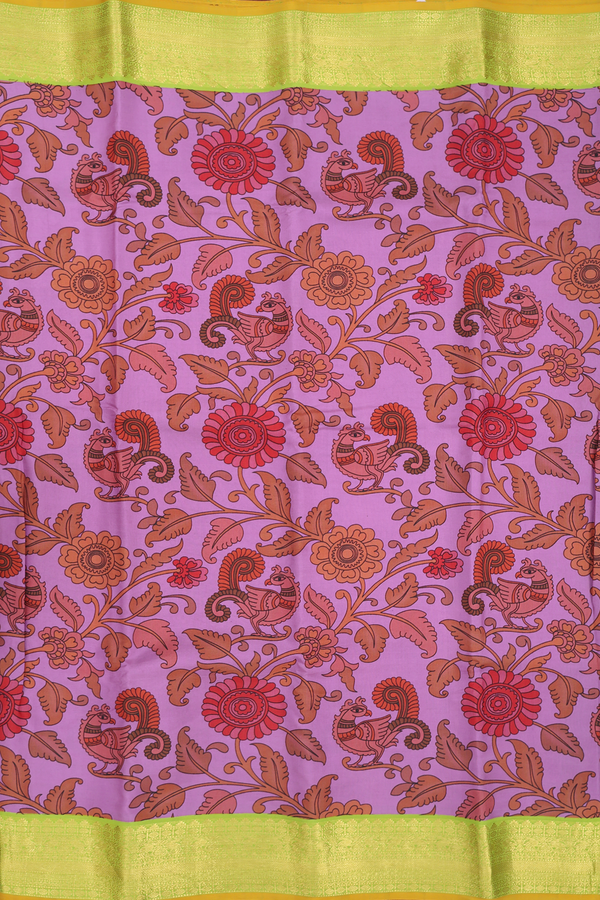 Kanchipuram Silk Saree In Lavender With Floral Printed Design