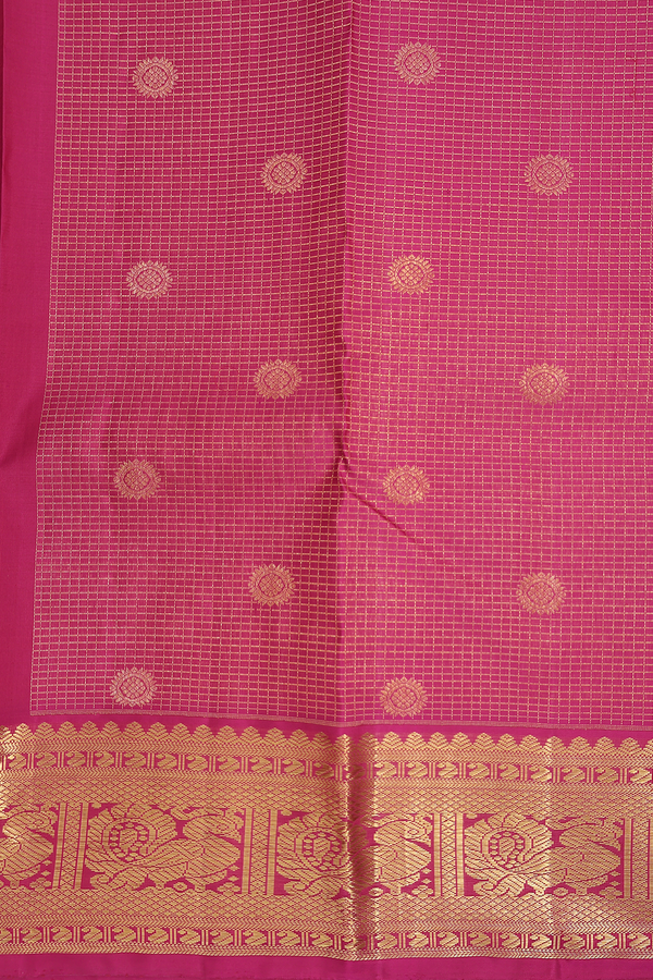 Kanchipuram Silk Saree In Rani Pink With Zari Border