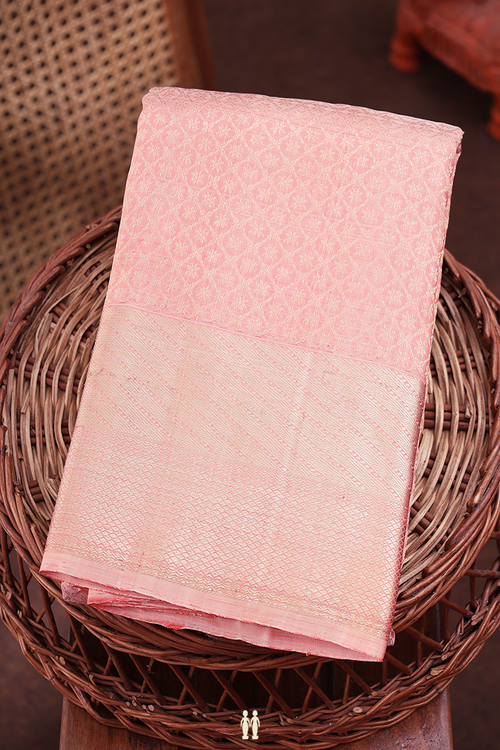 Kanchipuram Silk Saree In Peach Pink With Brocade Design
