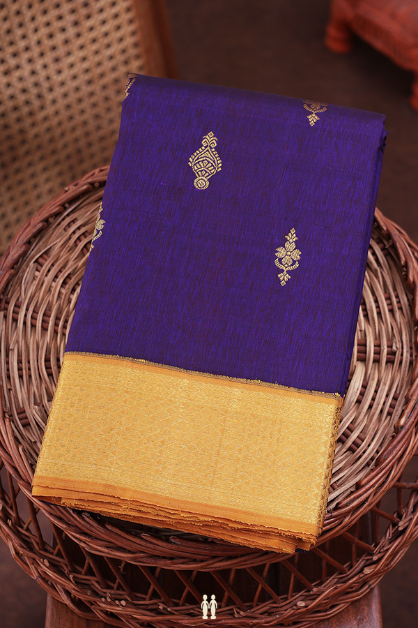 Kanchipuram Silk Saree In Deep Purple With Zari Buttas