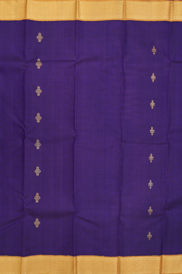 Kanchipuram Silk Saree In Deep Purple With Zari Buttas