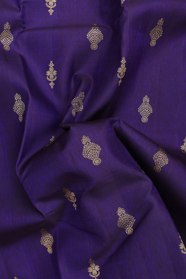 Kanchipuram Silk Saree In Deep Purple With Zari Buttas