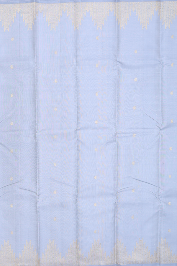 Kanchipuram Silk Saree In Grey With Paisley Buttas