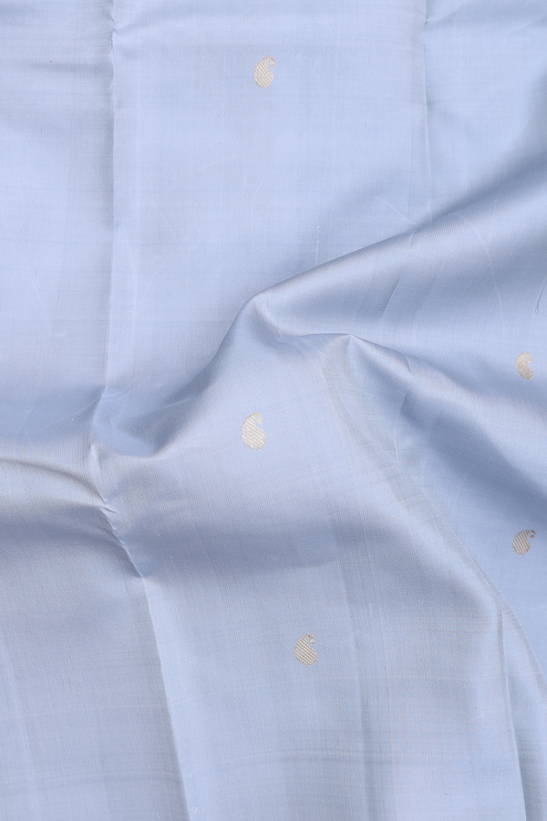 Kanchipuram Silk Saree In Grey With Paisley Buttas