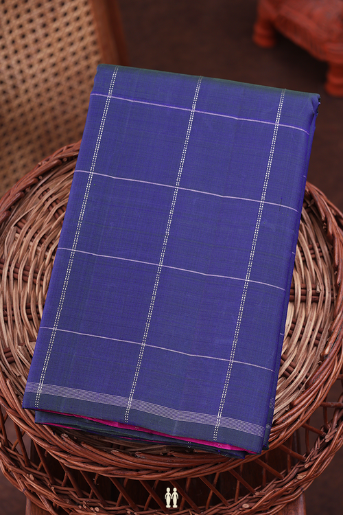 Kanchipuram Silk Saree In Blue With Checks Design