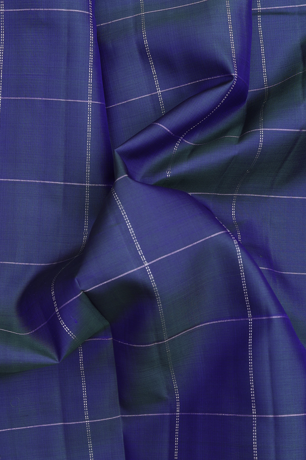 Kanchipuram Silk Saree In Blue With Checks Design