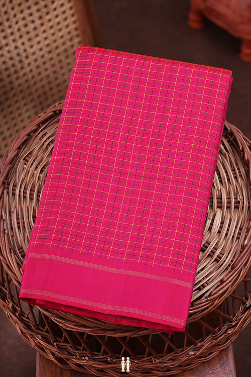 Kanchipuram Silk Saree In Rani Pink With Checks Design