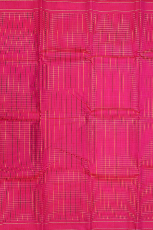 Kanchipuram Silk Saree In Rani Pink With Checks Design