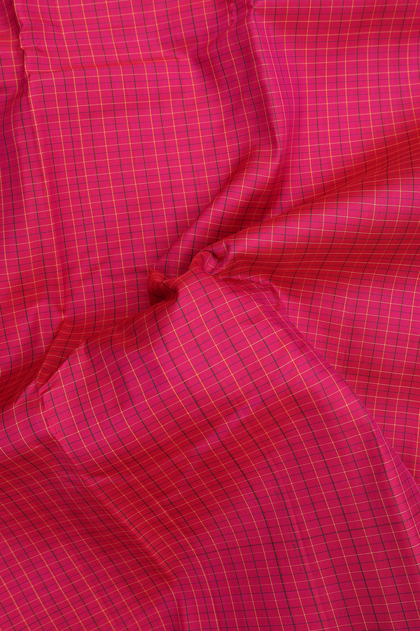 Kanchipuram Silk Saree In Rani Pink With Checks Design