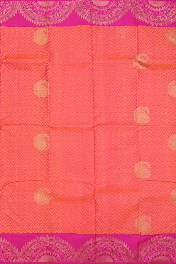 Kanchipuram Silk Saree In Coral Pink With Jacquard Pattern