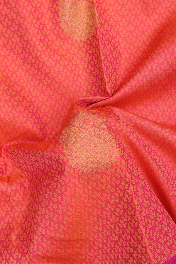 Kanchipuram Silk Saree In Coral Pink With Jacquard Pattern