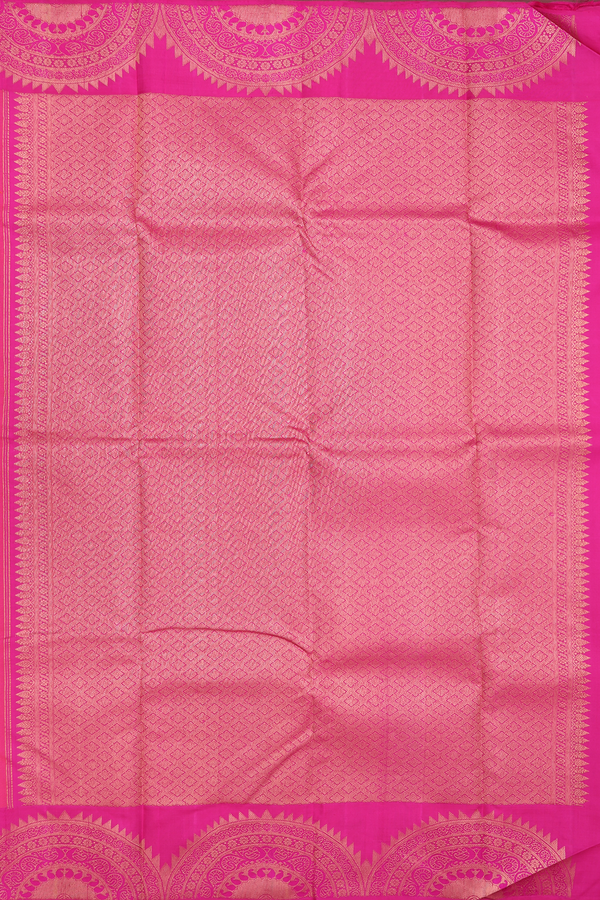 Kanchipuram Silk Saree In Coral Pink With Jacquard Pattern