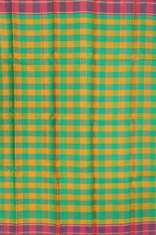 Kanchipuram Silk Saree Green And Yellow With Checks Design