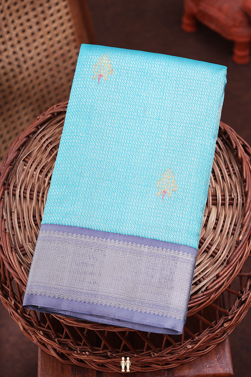 Kanchipuram Silk Saree In Blue With Brocade Design