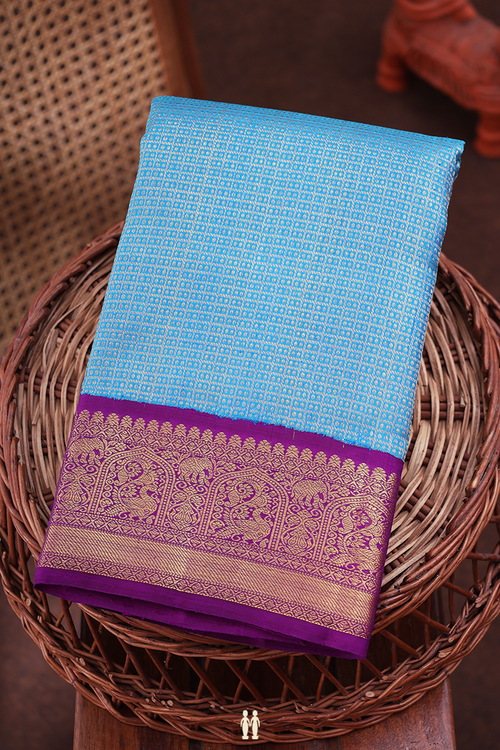 Kanchipuram Silk Saree In Blue With Brocade Design