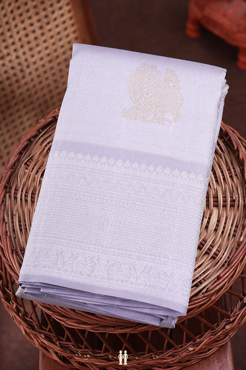 Kanchipuram Silk Saree In Grey With Peacock Design