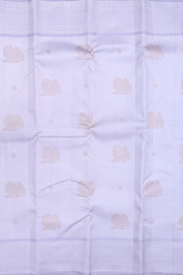 Kanchipuram Silk Saree In Grey With Peacock Design