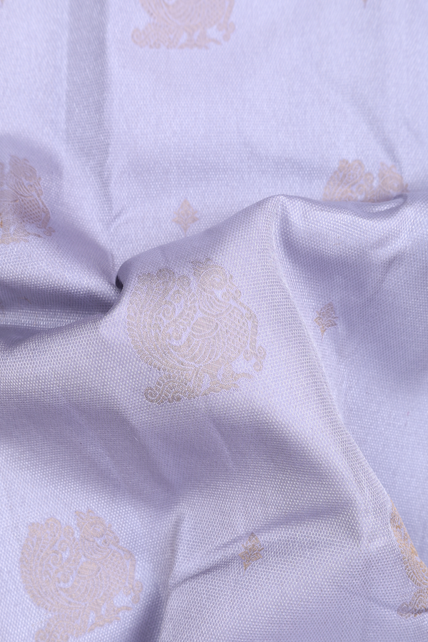 Kanchipuram Silk Saree In Grey With Peacock Design