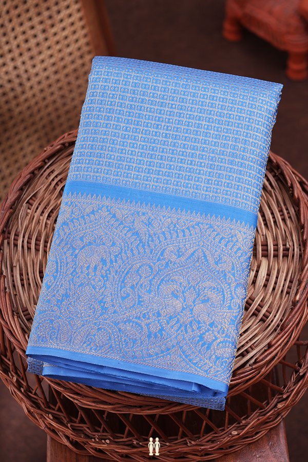 Kanchipuram Silk Saree In Blue With Brocade Design