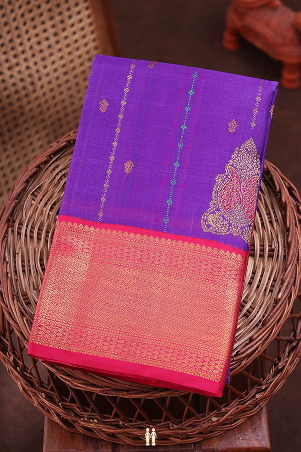 Kanchipuram Silk Saree In Purple With Stripes Design