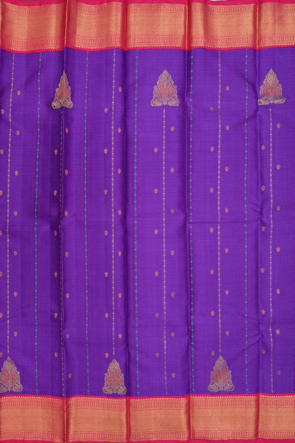 Kanchipuram Silk Saree In Purple With Stripes Design