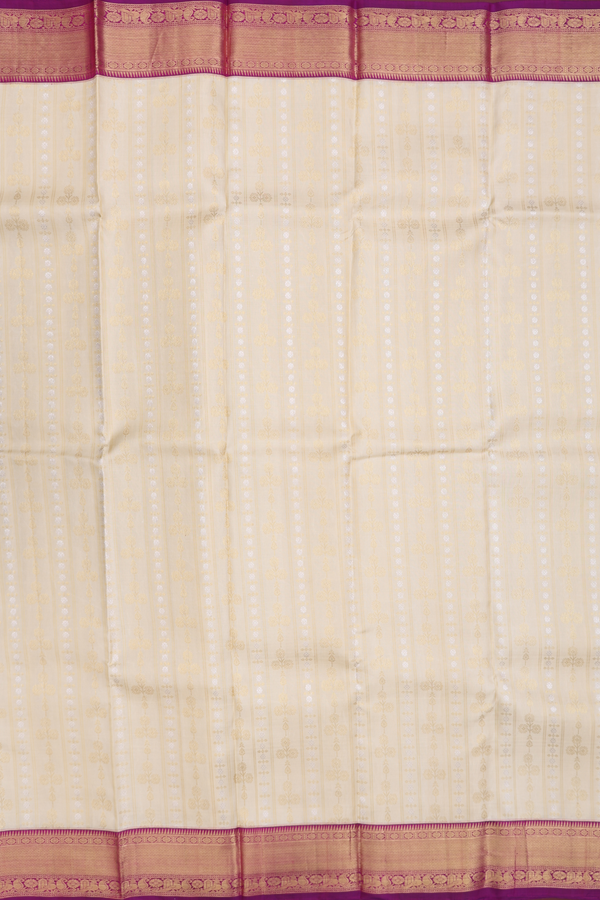 Kanchipuram Silk Saree In Cream Color With Stripes Design