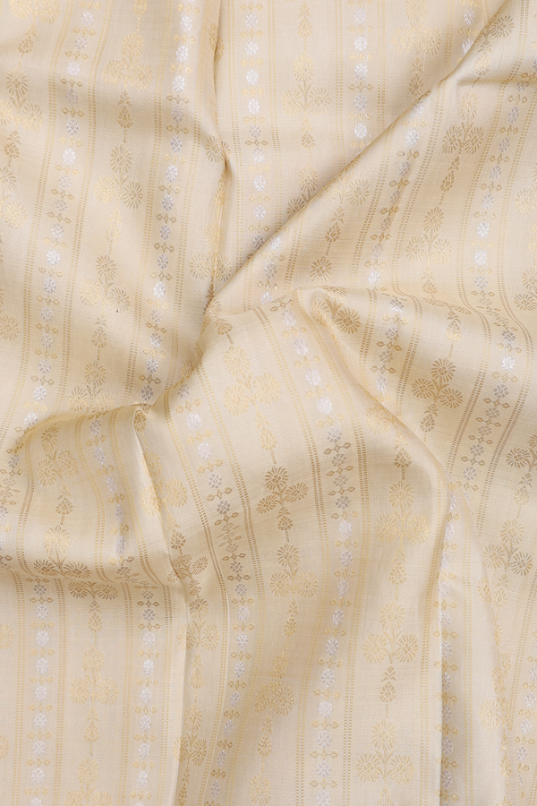 Kanchipuram Silk Saree In Cream Color With Stripes Design