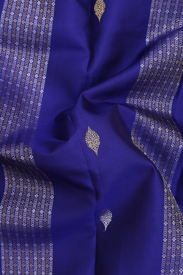 Kanchipuram Silk Saree In Royal Blue With Stripes Design