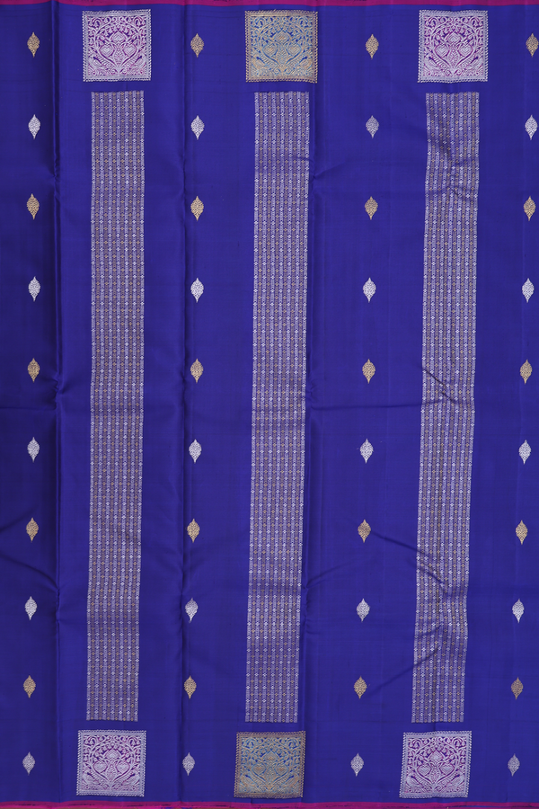 Kanchipuram Silk Saree In Royal Blue With Stripes Design