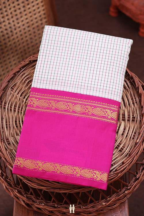 Kanchipuram Silk Saree In White With Checks Design