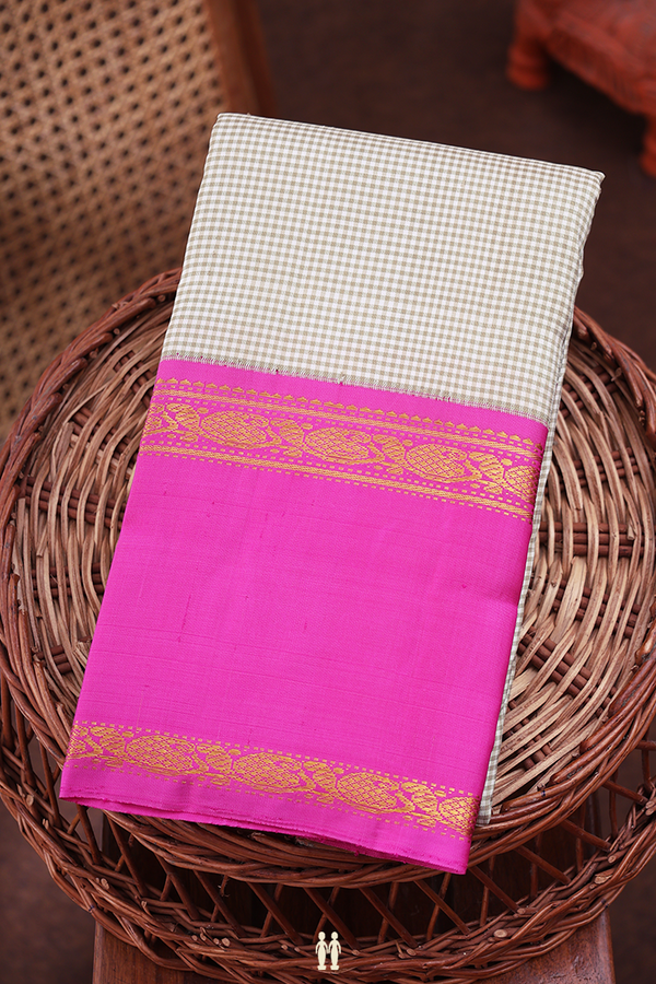 Kanchipuram Silk Saree In Green And White With Checks Design
