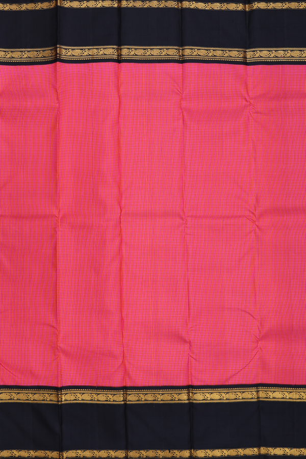 Kanchipuram Silk Saree In Orange And Magenta With Checks Design