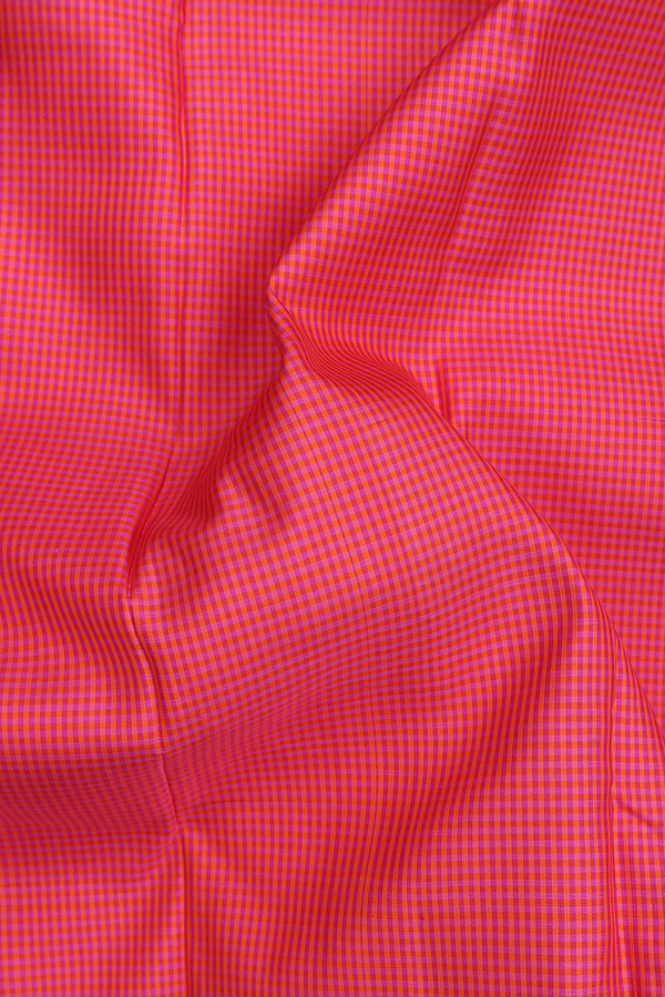 Kanchipuram Silk Saree In Orange And Magenta With Checks Design