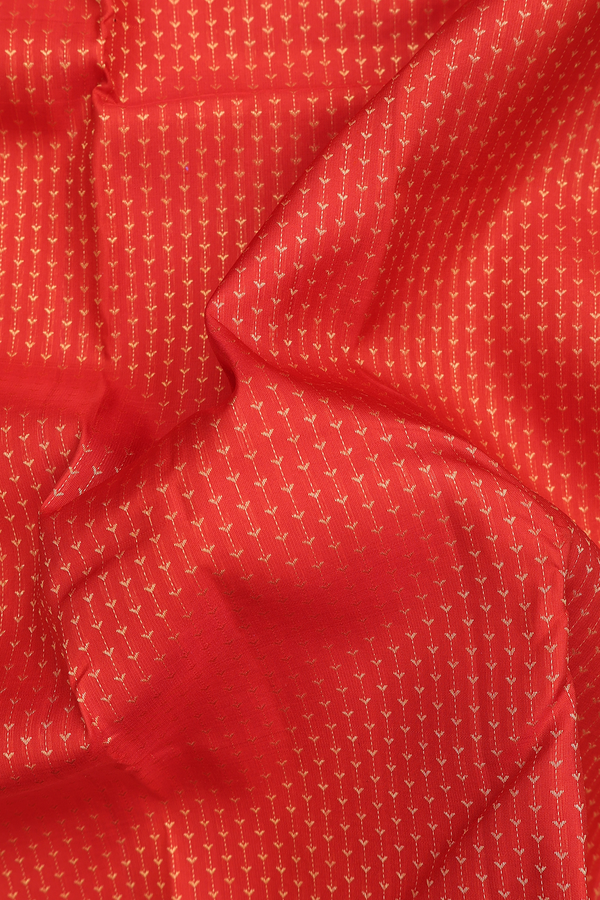 Kanchipuram Silk Saree In Bright Orange With Stripes Design