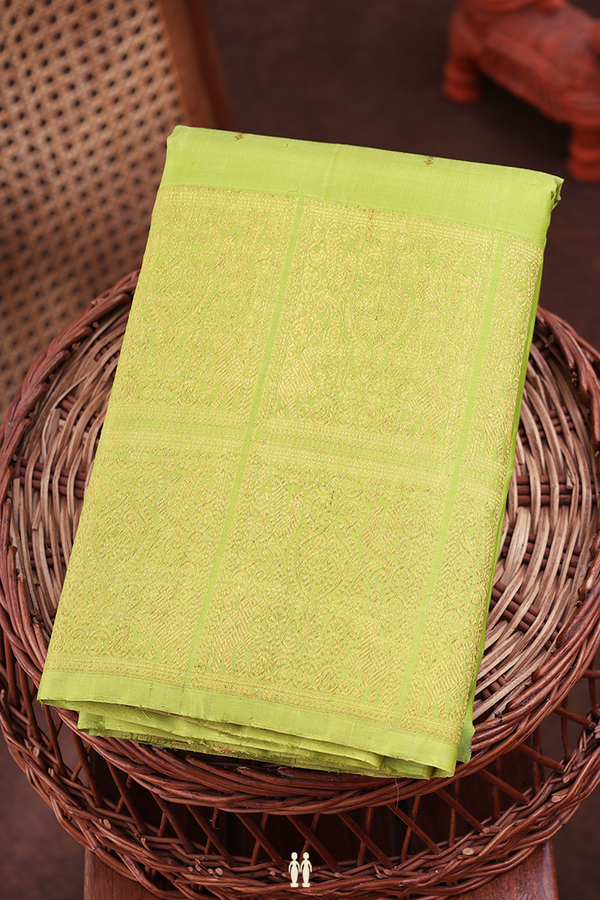 Kanchipuram Silk Saree In Pear Green With Zari Buttas