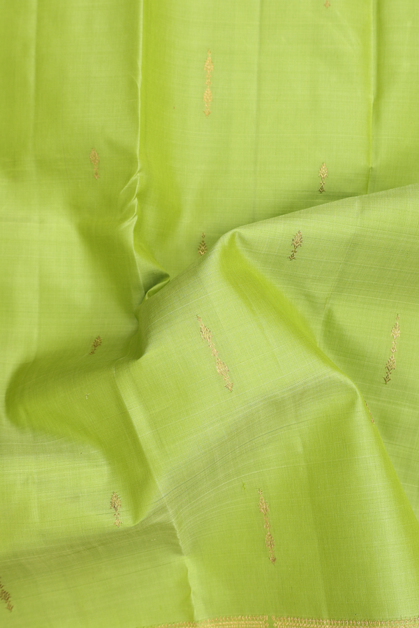 Kanchipuram Silk Saree In Pear Green With Zari Buttas