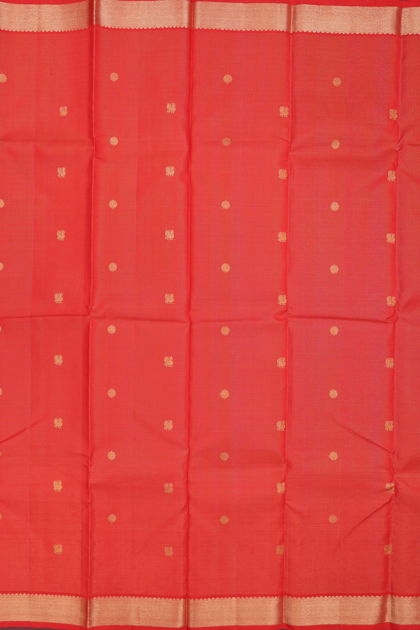 Kanchipuram Silk Saree In Vermillion Red With Stripes Design
