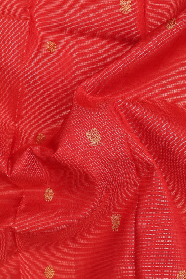 Kanchipuram Silk Saree In Vermillion Red With Stripes Design