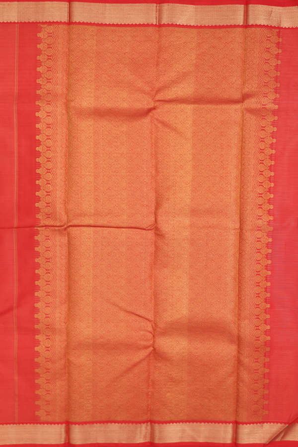 Kanchipuram Silk Saree In Vermillion Red With Stripes Design