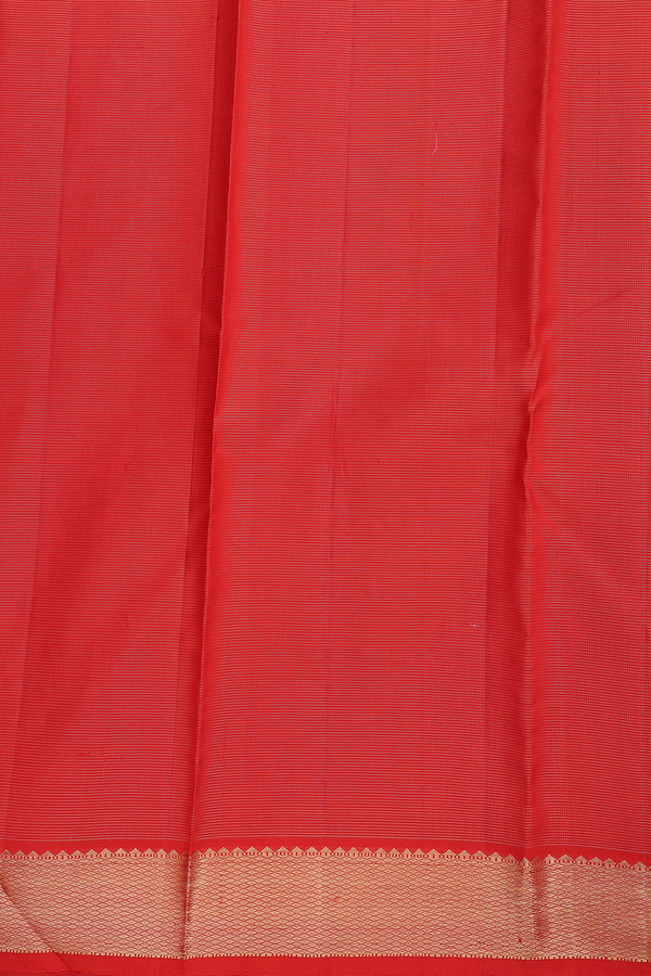 Kanchipuram Silk Saree In Vermillion Red With Stripes Design