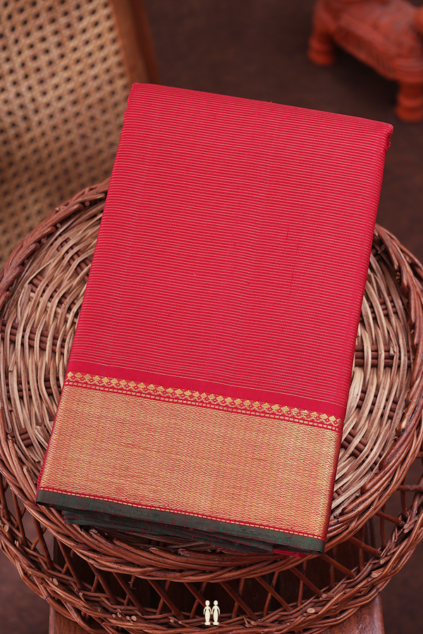 Kanchipuram Silk Saree In Crimson Red With Stripes Design