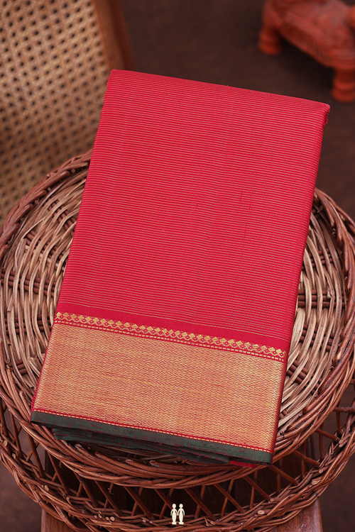 Kanchipuram Silk Saree In Crimson Red With Stripes Design