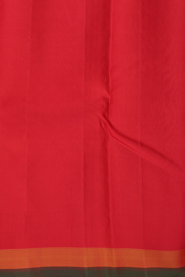 Kanchipuram Silk Saree In Scarlet Red With Stripes Design