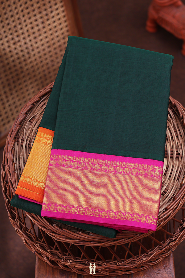 Kanchipuram Silk Saree In Green With Ganga Jamuna Border