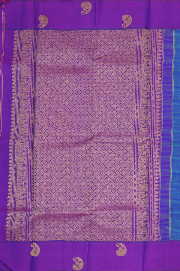 Kanchipuram Silk Saree In Shades Of Blue With Stripes Design