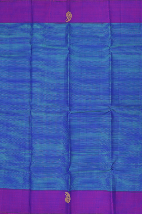 Kanchipuram Silk Saree In Shades Of Blue With Stripes Design