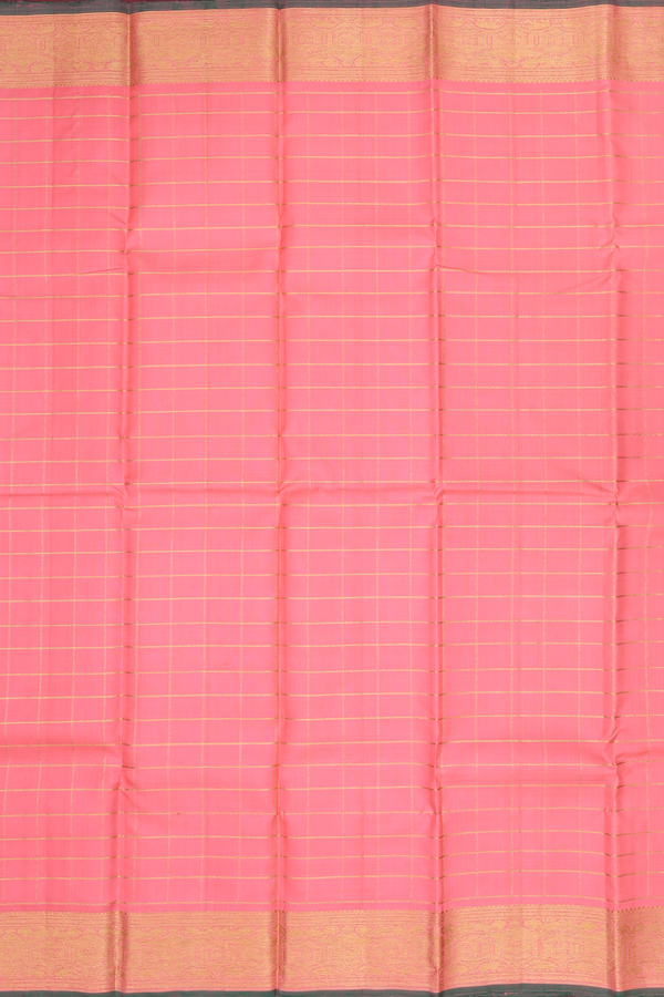 Kanchipuram Silk Saree In Peach With Checks Design