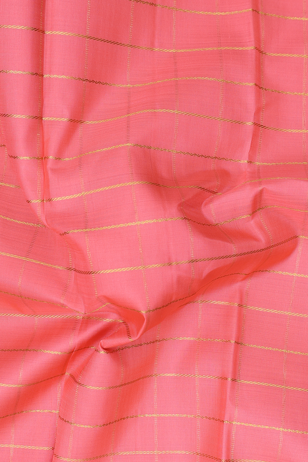 Kanchipuram Silk Saree In Peach With Checks Design