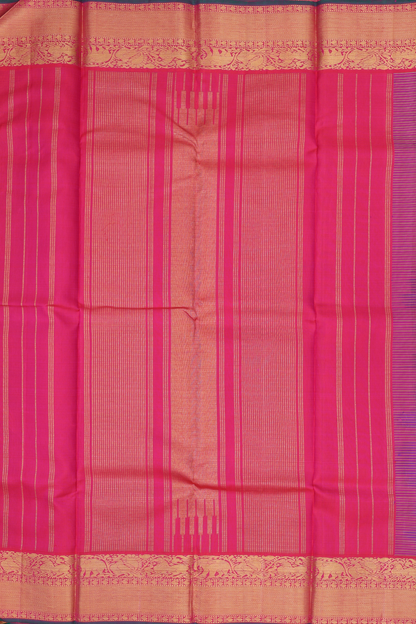Kanchipuram Silk Saree In Blue And Green With Checks Design